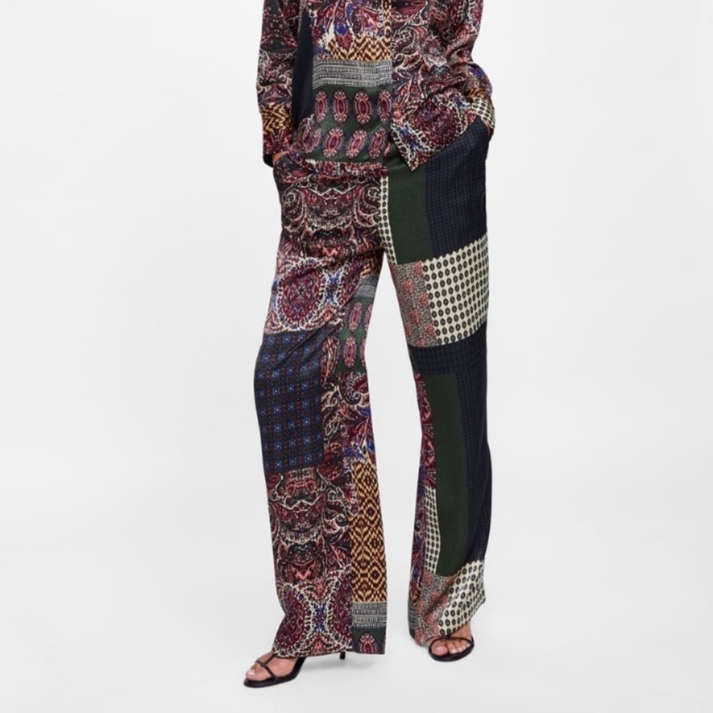 NWT Zara Satin Wide Leg Printed Palazzo Pants